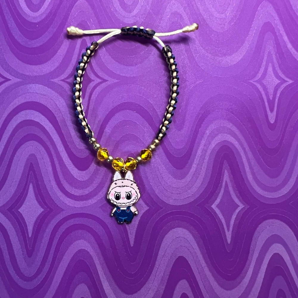 Labubu Kids Beaded Bracelet with Cartoon Charm - Yellow and Blue